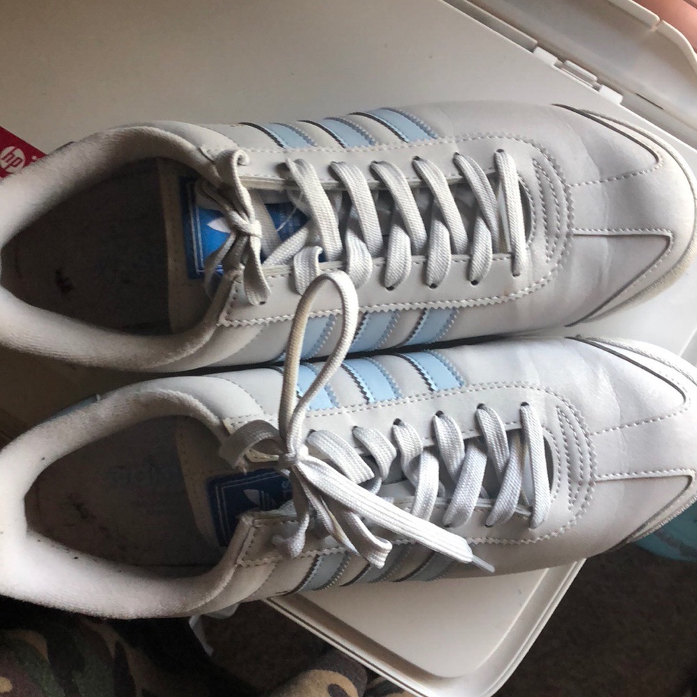 Baby blue and grey adidas